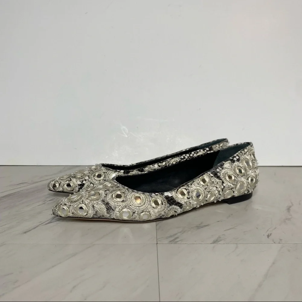 New! Tory Burch Yasmin White Embroidered Pointed Toe Flat 5
